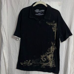 Stranded polo shirt with distressed skull design graphic shirt
